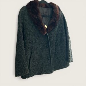 Vintage 60s Persian Lamb Fur Jacket Mink Collar Black Short Coat Women's